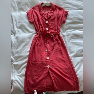 Petal & Pup Red Linen Belted Dress, Size 2